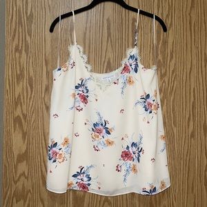 White floral lace trimmed XL tank top